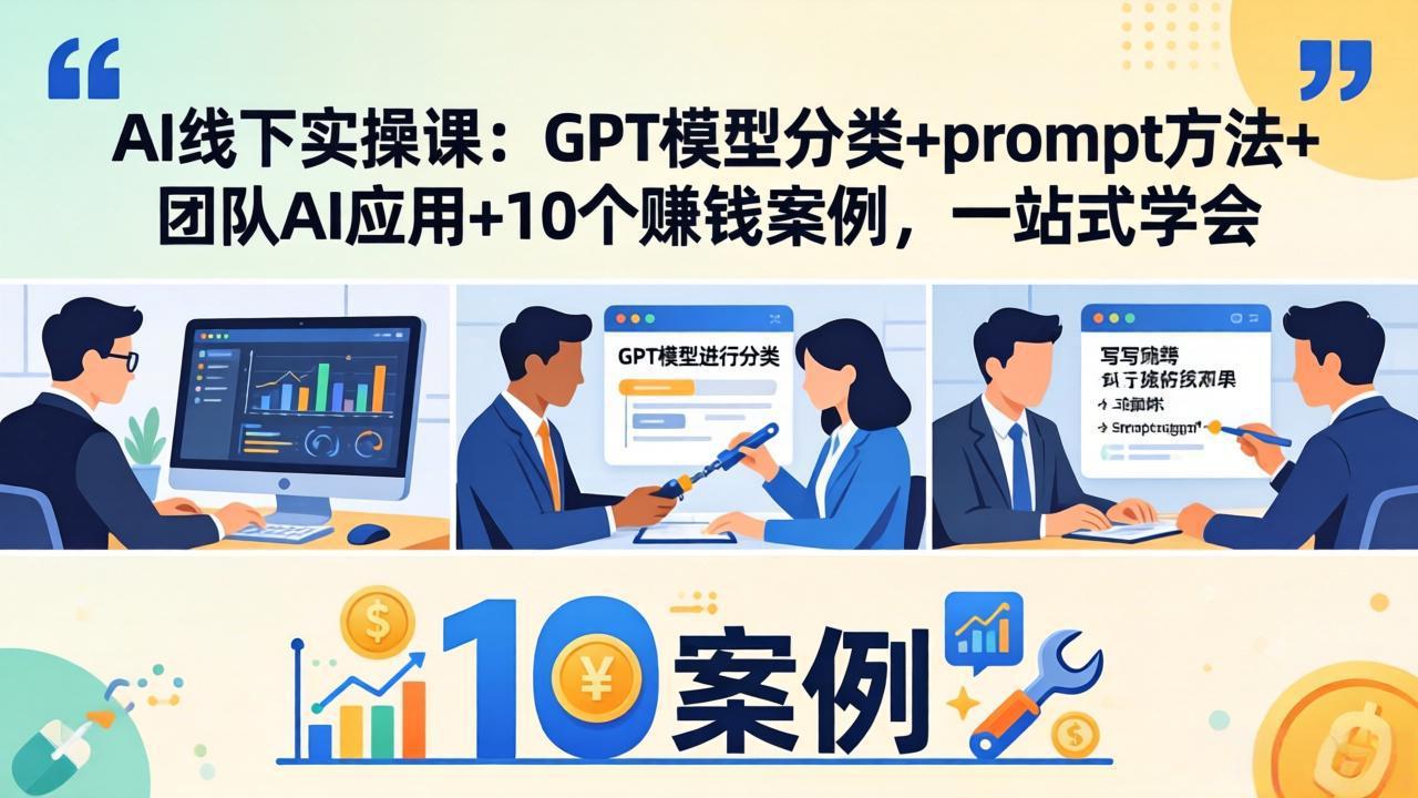 AI实操课程：GPT模型分类、prompt方法、团队AI应用及10个赚钱案例，一站式学习-资源项目网