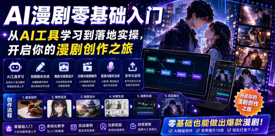 AI漫剧创作入门：从工具学习到实操，开启你的创作之旅-资源项目网