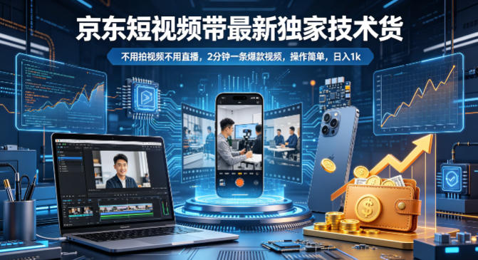 京东短视频带货独家技术：2分钟爆款视频制作，日入1k+【揭秘】-资源项目网