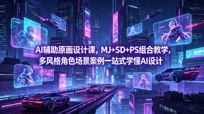 AI原画设计课程：MJ+SD+PS组合教学，多风格角色场景案例一站式学习-资源项目网