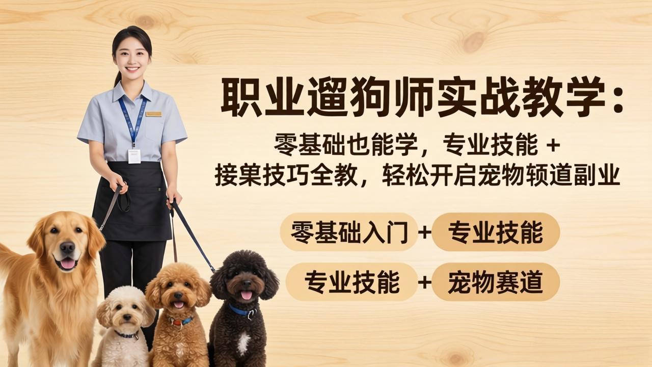 职业遛狗师实战教学：零基础也能学，专业技能 + 接单技巧全教，轻松开启宠物赛道副业-资源项目网