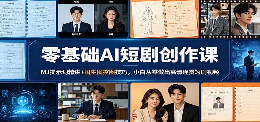 零基础AI短剧创作课：MJ提示词精讲+图生图控技巧，小白轻松制作高清连贯短剧视频-资源项目网