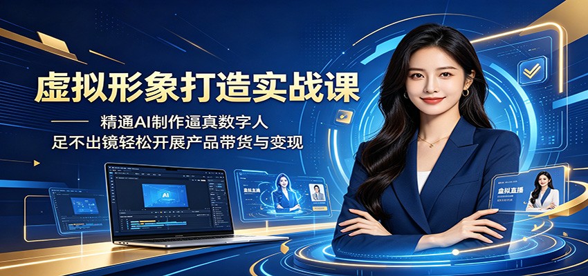 虚拟形象打造实战课：AI制作逼真数字人，足不出镜轻松带货与变现-资源项目网