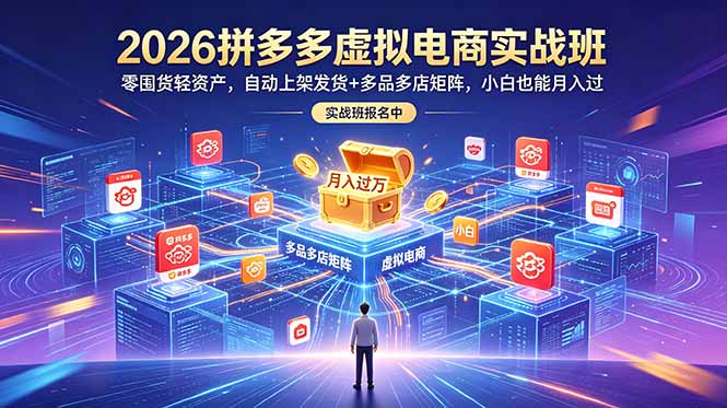 2026拼多多虚拟电商实战班：零囤货轻资产，自动上架发货+多品多店矩阵，小白也能月入过万-资源项目网