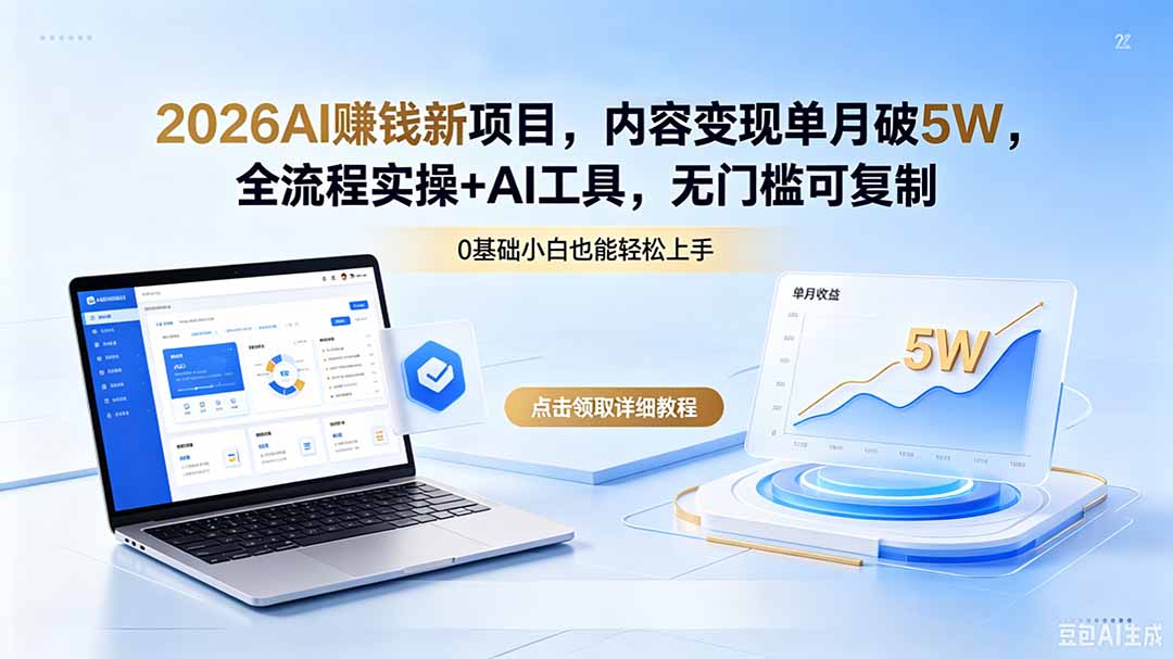 2026年AI赚钱新项目：内容变现月入5万，全流程实操+AI工具，无门槛可复制-资源项目网