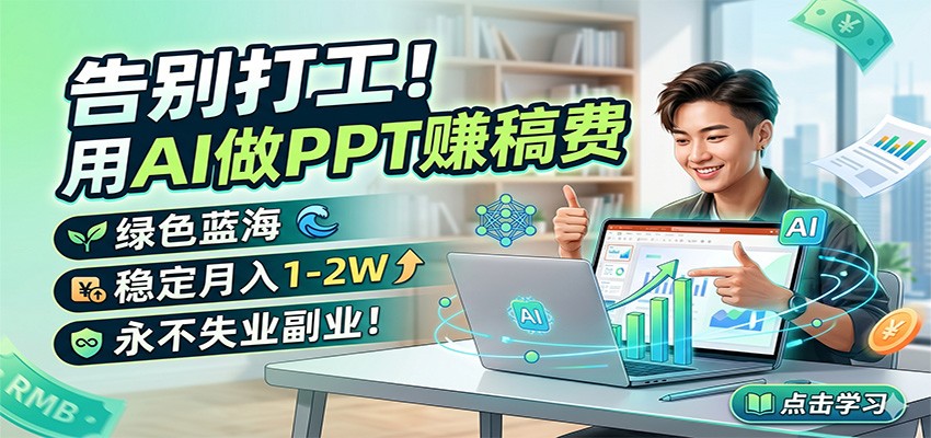 AI制作PPT赚稿费：绿色蓝海，月入1-2万，零失业副业-资源项目网