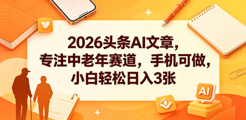 2026头条AI文章,专注中老年市场,手机操作,小白日入3张-资源项目网