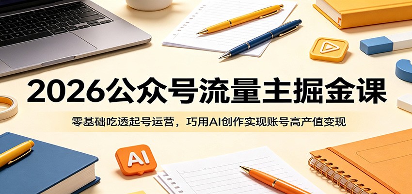 2026公众号流量主掘金课：零基础起号运营，AI创作高产值变现技巧-资源项目网