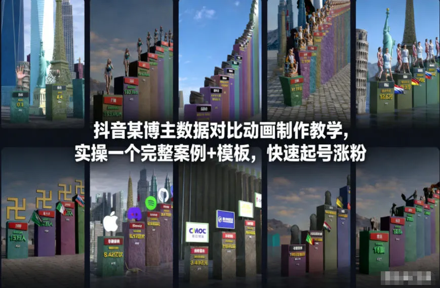 抖音博主数据对比动画制作教程：完整实操案例+模板，快速增粉技巧-资源项目网