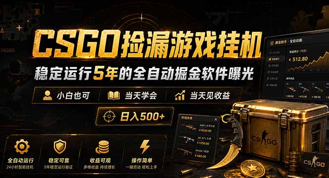 CSGO游戏挂机软件：5年稳定运行，小白也能日入500+-资源项目网