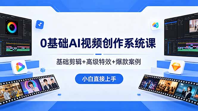 零基础AI视频创作系统课程：基础剪辑、高级特效与爆款案例，小白轻松上手-资源项目网
