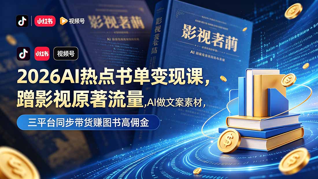 2026年AI热点书单变现课程：利用影视原著流量，AI制作文案素材，三平台同步带货赚取高佣金-资源项目网