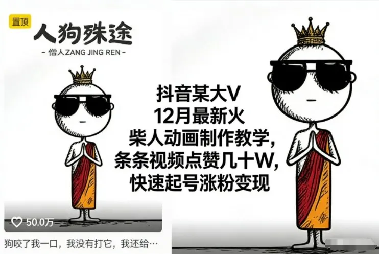 抖音大V12月火柴人动画制作教程，视频点赞超百万，快速涨粉变现-资源项目网