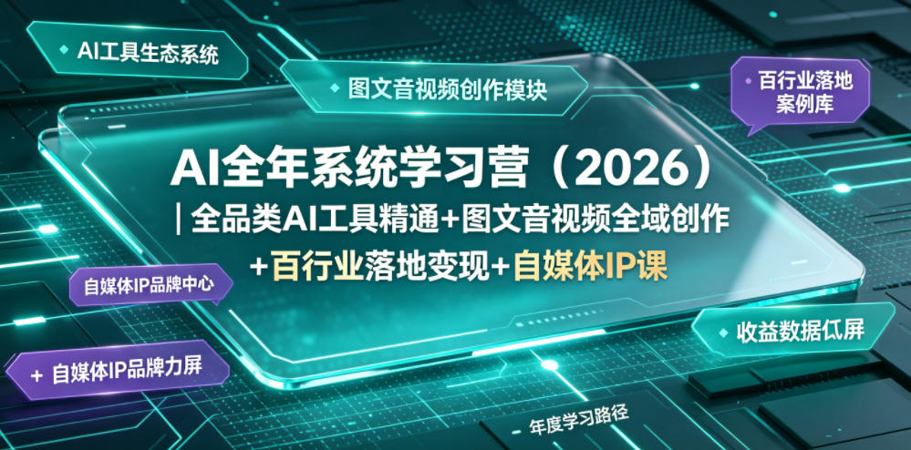 AI全年系统学习营(2026)：全品类AI工具精通、图文音视频创作、百行业变现及自媒体IP打造年度进阶课程-资源项目网