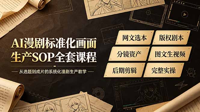 AI漫剧标准化画面生产SOP全套课程：网文选本版权剧本分镜资产全覆盖，图文生视频后期剪辑完整实操教学-资源项目网