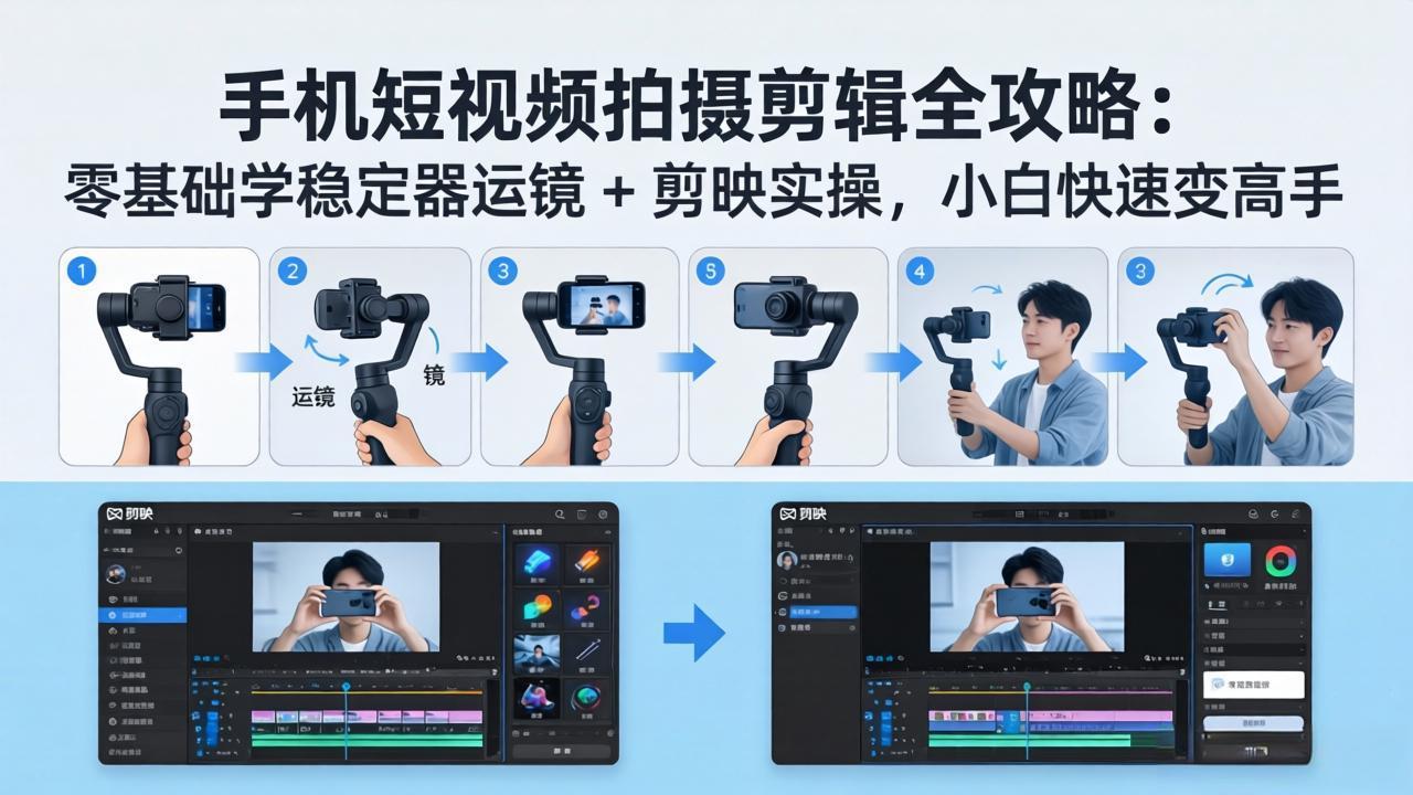 手机短视频拍摄剪辑全攻略：零基础学稳定器运镜 + 剪映实操，小白快速变高手-资源项目网