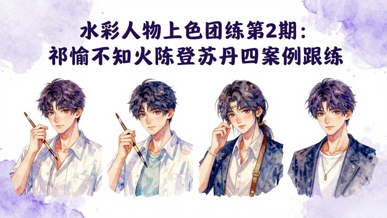 水彩人物上色团练第2期：祁煜不知火陈登苏丹四案例跟练，手把手提升绘画能力-资源项目网