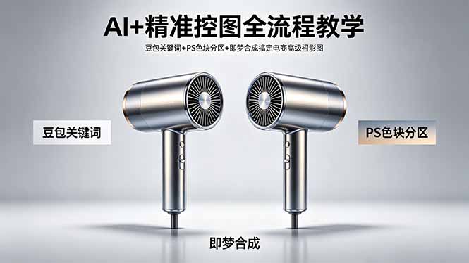 AI+精准控图全流程教学：豆包关键词、PS色块分区及即梦合成技巧，助力电商高级摄影图制作-资源项目网
