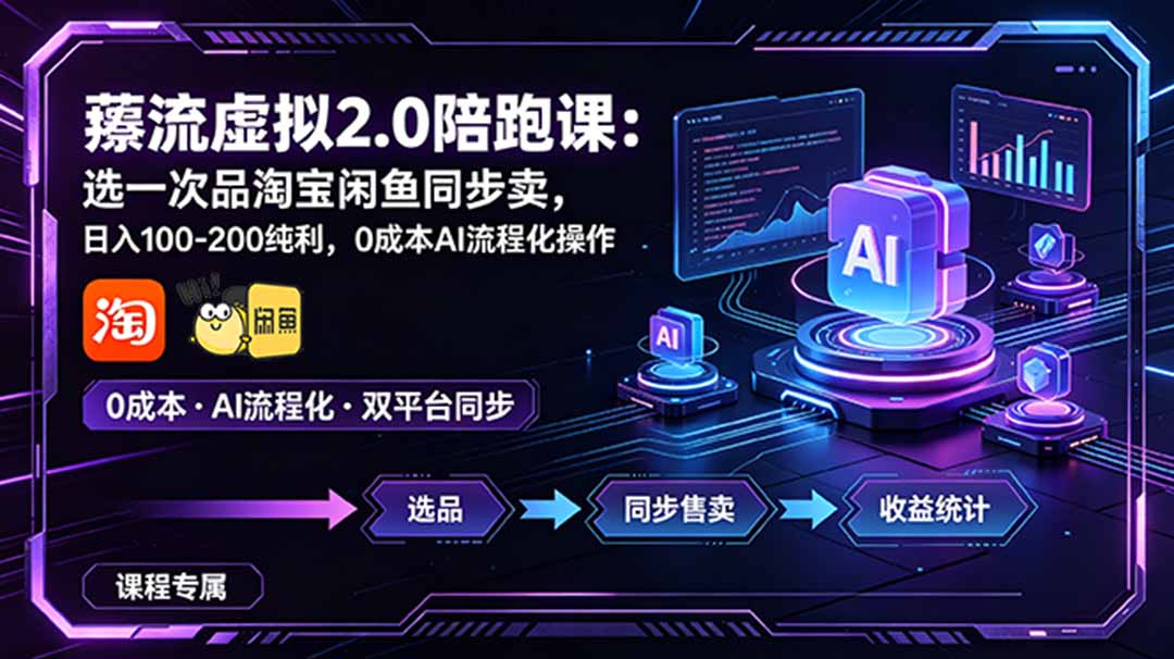 薅流虚拟2.0陪跑课：淘宝闲鱼同步卖，日入100-200纯利，AI流程化操作0成本-资源项目网