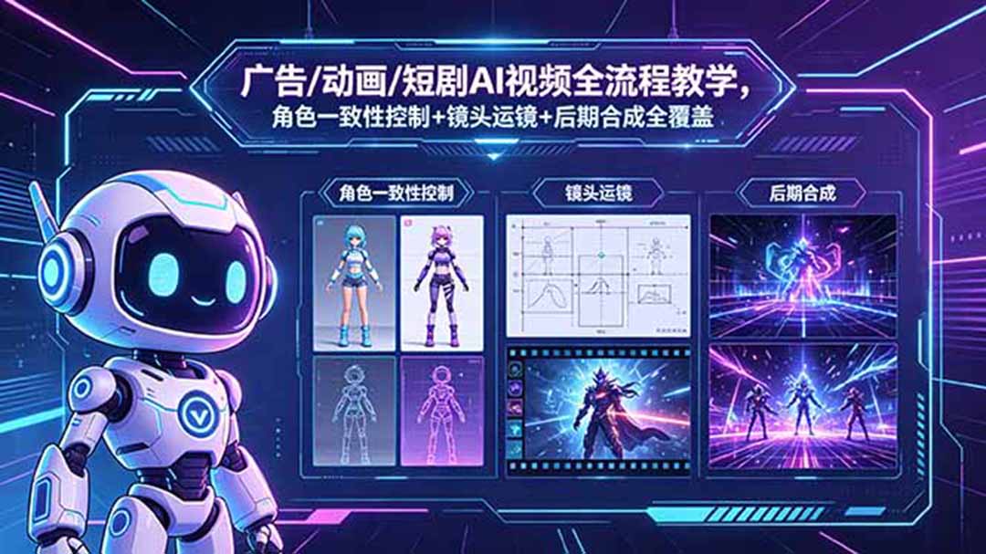 AI视频全流程教学：角色一致性、镜头运镜与后期合成全覆盖-资源项目网