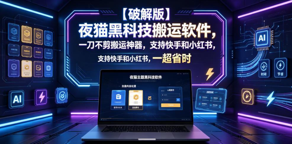 【破解版】夜猫黑科技搬运软件，快手小红书一键搬运神器，省时高效！-资源项目网