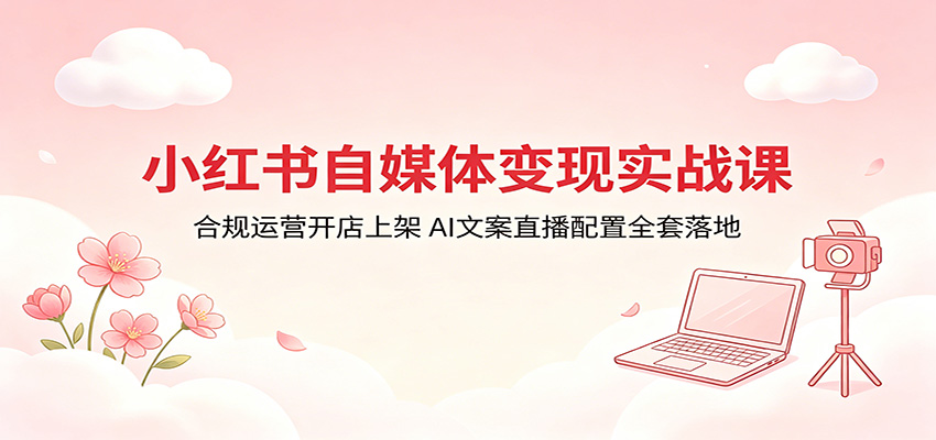 小红书自媒体变现实战课程：合规运营、开店上架及AI文案直播配置全套落地-资源项目网