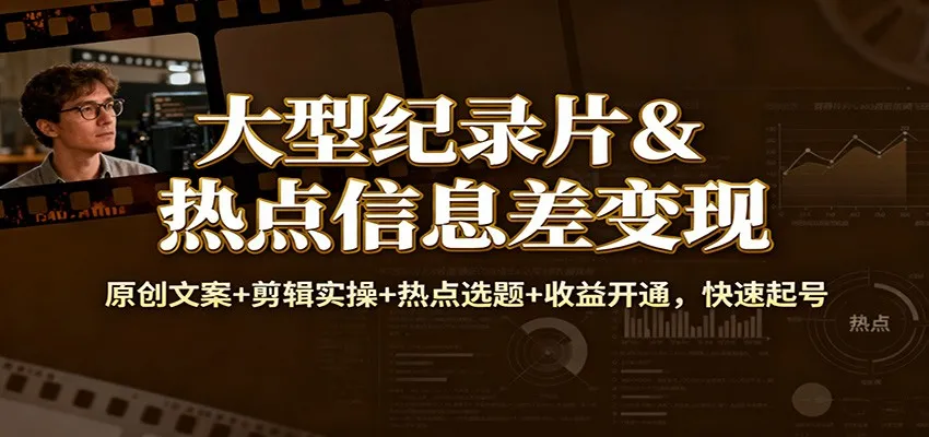 大型纪录片热点信息变现:原创文案+剪辑实操+热点选题+收益开通,快速起号-资源项目网