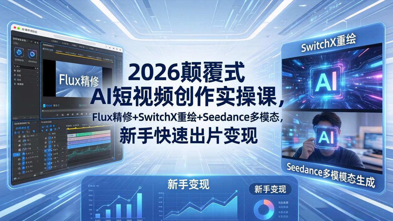 2026年AI短视频创作课程：Flux精修、SwitchX重绘与Seedance多模态，助力新手快速变现-资源项目网