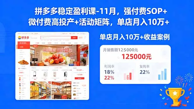 拼多多盈利课程:11月强付费SOP+微付费高投产+活动矩阵,单店月入10万+-资源项目网