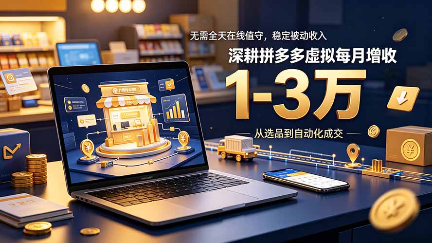 稳定被动收入,拼多多虚拟经营月入1-3万,无需全天在线-资源项目网