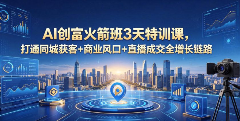 AI创富火箭班3天特训课：2026年4月新课，打通同城获客+直播成交全增长链路-资源项目网