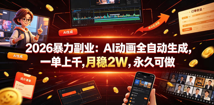 2026年AI动画全自动生成，月入2万+，永久可做【揭秘】-资源项目网