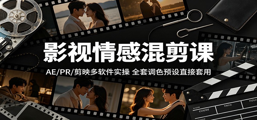 影视情感混剪课程：AE/PR/剪映多软件实操，全套调色预设直接套用-资源项目网
