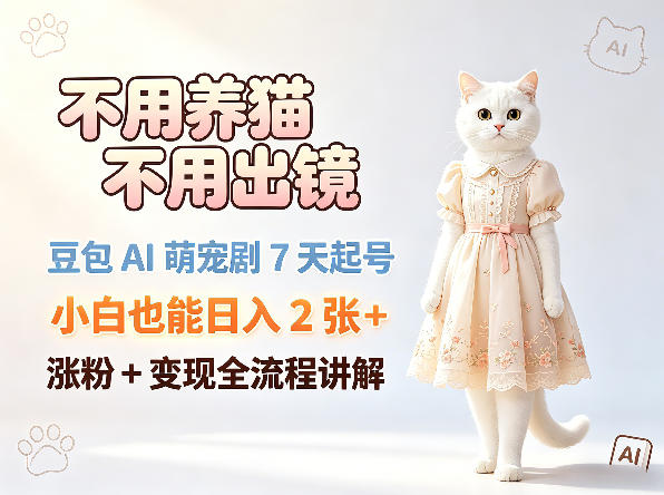 豆包AI萌宠剧7天起号，小白也能日入2张+，涨粉+变现全流程讲解-资源项目网