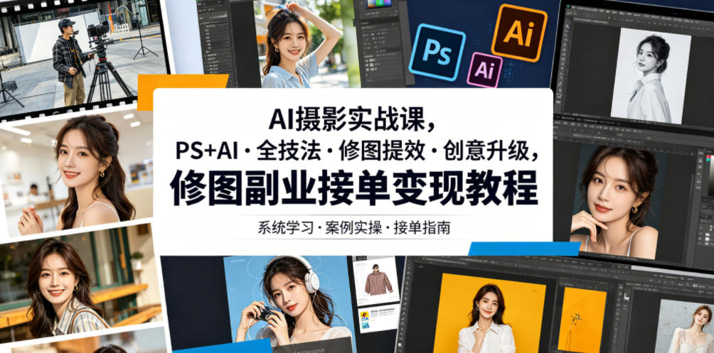 AI摄影实战课:PS+AI全技法修图提效创意升级,副业接单变现教程-资源项目网