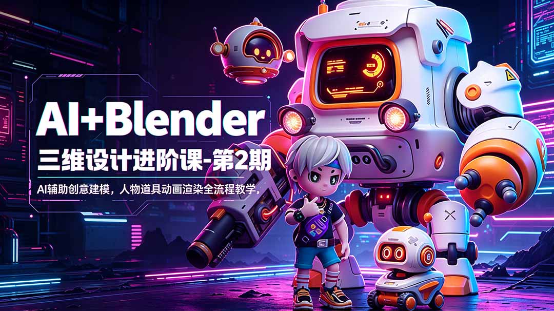 AI与Blender三维设计进阶课第2期：AI辅助创意建模及人物道具动画渲染全流程教学-资源项目网