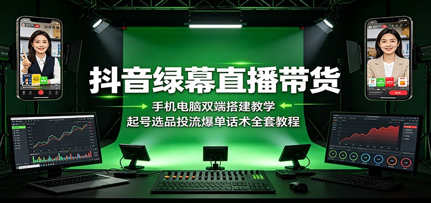 抖音绿幕直播带货教程：手机电脑双端搭建、起号选品投流技巧与爆单话术-资源项目网