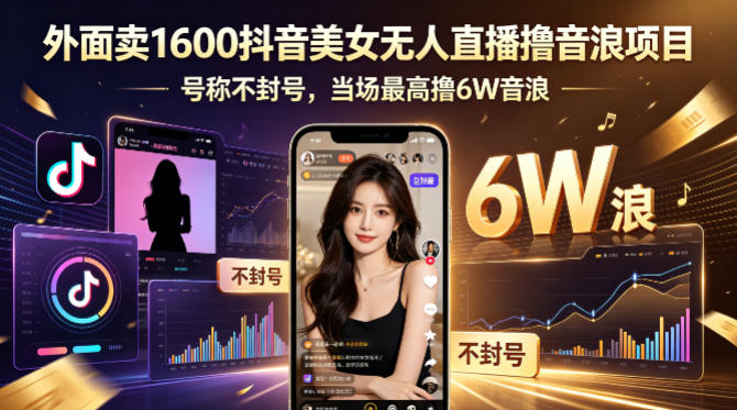 抖音美女无人直播音浪项目，1600元外销，宣称不封号，最高可赚6万音浪，附教程-资源项目网