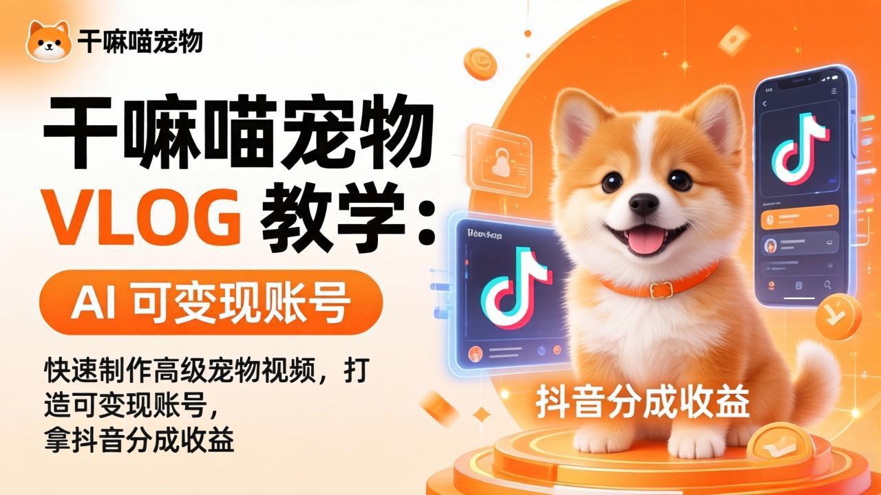 AI宠物视频制作教程：抖音变现，喵喵VLOG教学-资源项目网