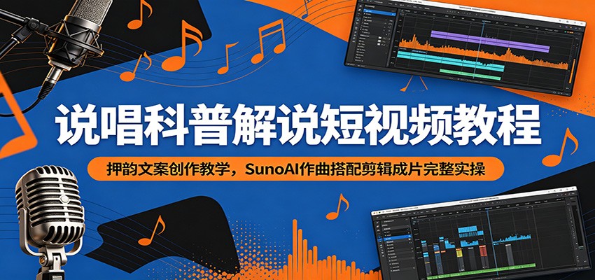 说唱科普解说短视频教程：SunoAI作曲搭配剪辑成片完整实操-资源项目网