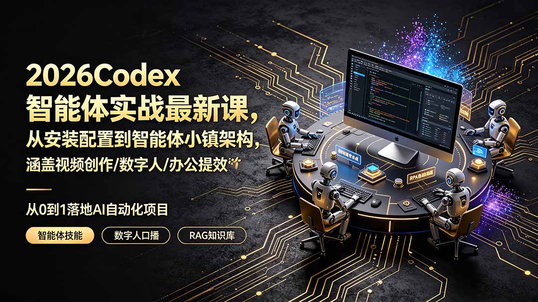 2026Codex智能体实战课程：从安装到架构，视频创作、数字人、办公提效全技能-资源项目网
