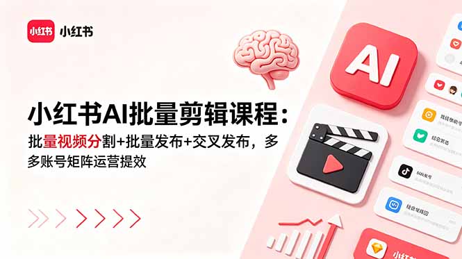 小红书AI批量剪辑课程：高效视频分割与发布技巧，多账号矩阵运营提升效率-资源项目网