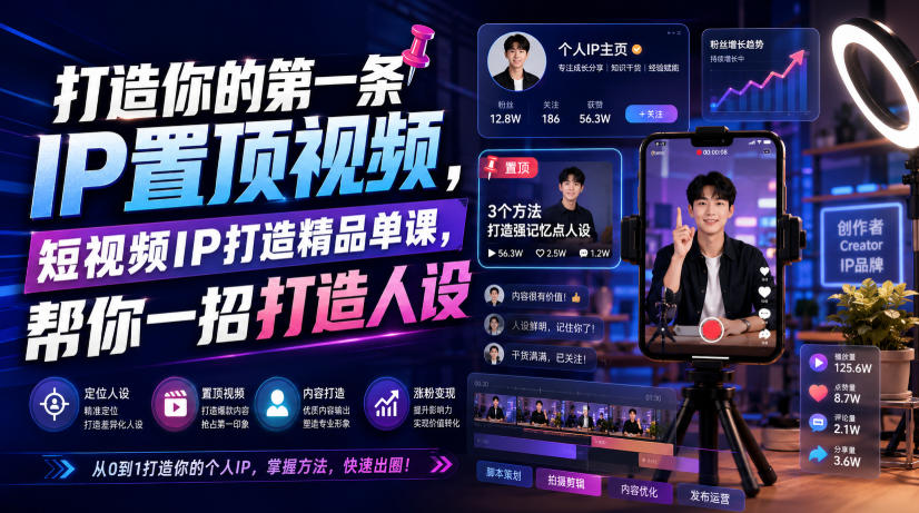 短视频IP打造精品单课：教你一招塑造个人品牌-资源项目网