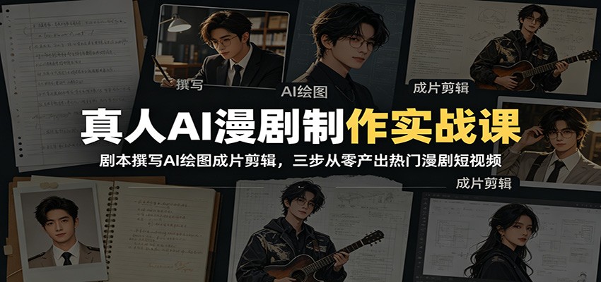 真人AI漫剧制作实战课：从零到热门短视频，三步剧本、绘图、剪辑全攻略-资源项目网