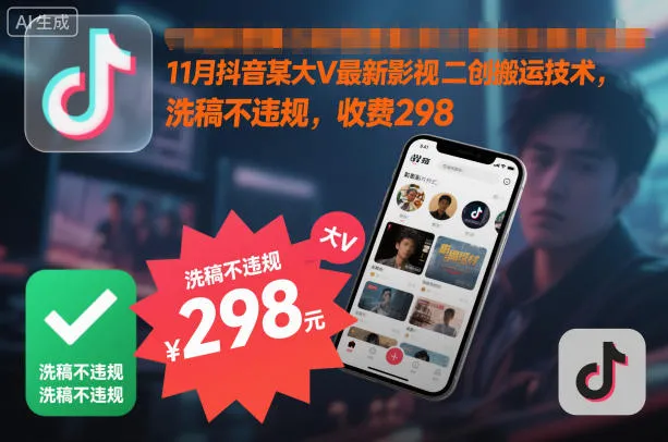 11月抖音大V影视二创搬运技术揭秘:洗稿合规,298元起-资源项目网