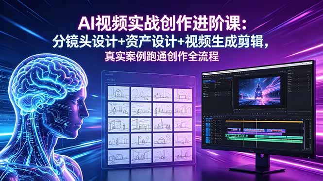 AI视频创作实战进阶课:分镜头设计+资产制作+视频剪辑,案例解析全流程-资源项目网