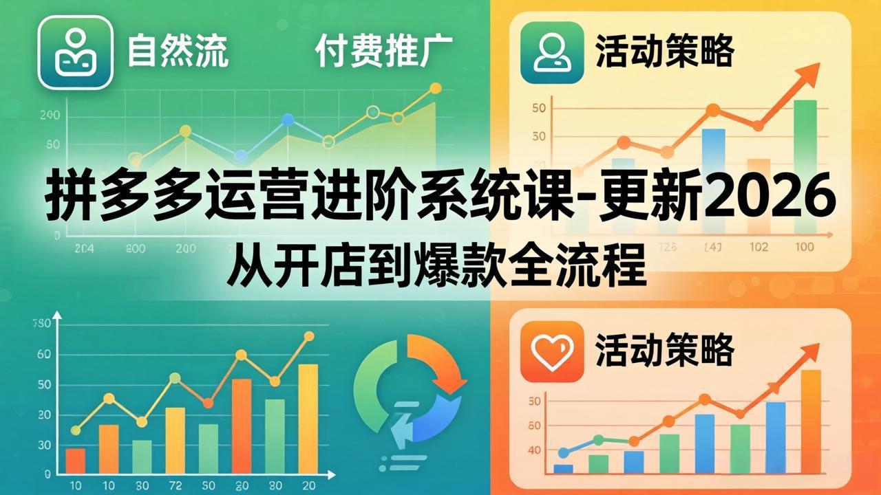 拼多多运营进阶系统课：2026年更新，从开店到爆款全流程解析，自然流量+付费推广+活动策略-资源项目网