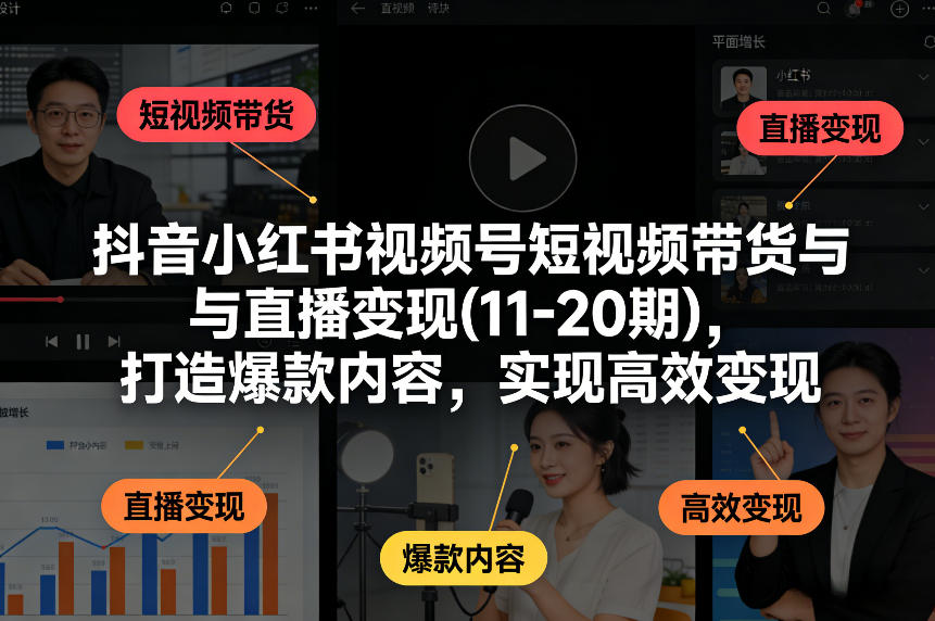抖音小红书视频号短视频带货与直播变现(10-21期)，打造爆款内容，实现高效变现(更新至05月08日)-资源项目网