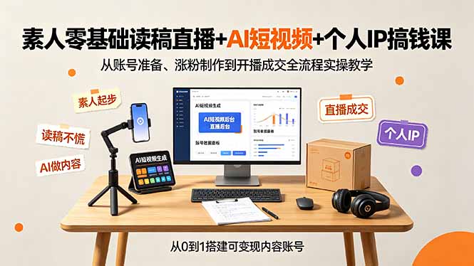 素人零基础直播+AI短视频+个人IP变现课程：从账号到成交全流程实操教学-资源项目网
