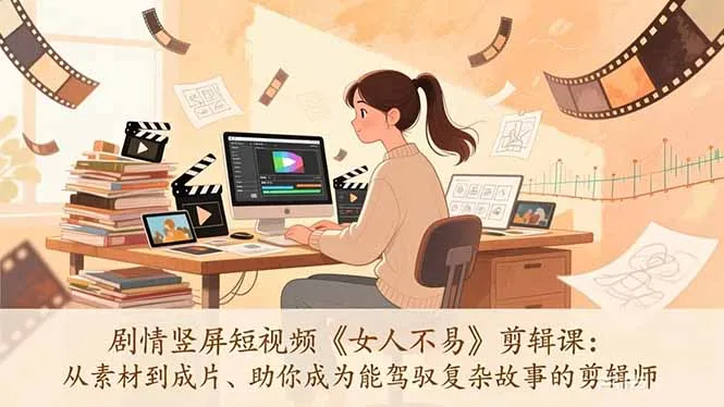 《女人不易》竖屏短视频剪辑课：从素材到成片，助你成为能驾驭复杂故事的剪辑师-资源项目网